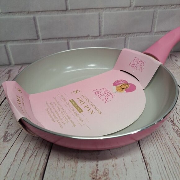 Paris Hilton "Thats Hot" 8-Inch Ceramic Nonstick Fry Pan Pink Handle Dishwasher - Picture 6 of 6